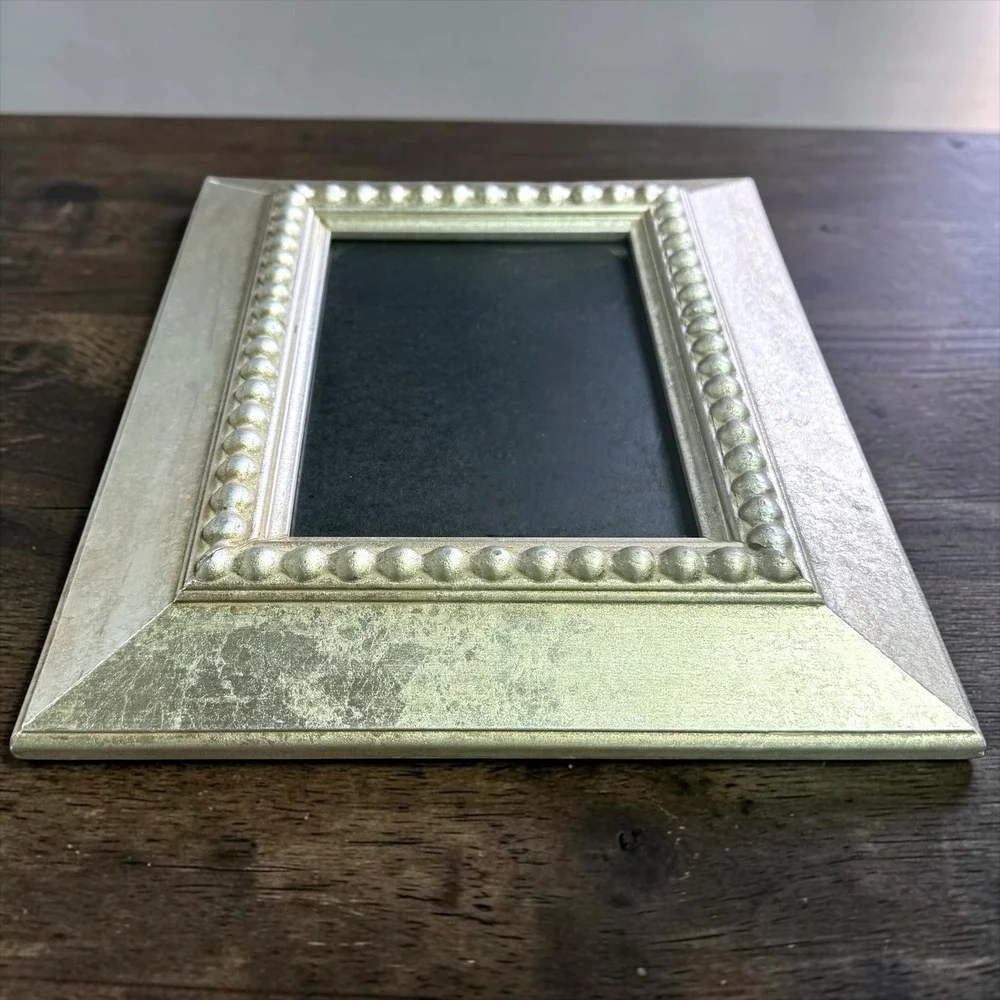 Set of 2 Champagne Silver Picture Frames Ornate Beaded 8x10 and 5x7 Decor